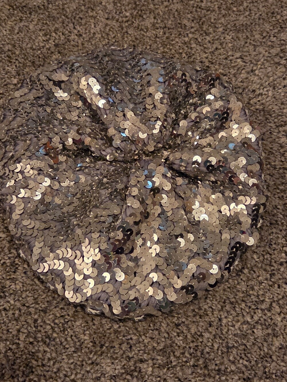 Sequin Beanie Hat in Shimmering Silver